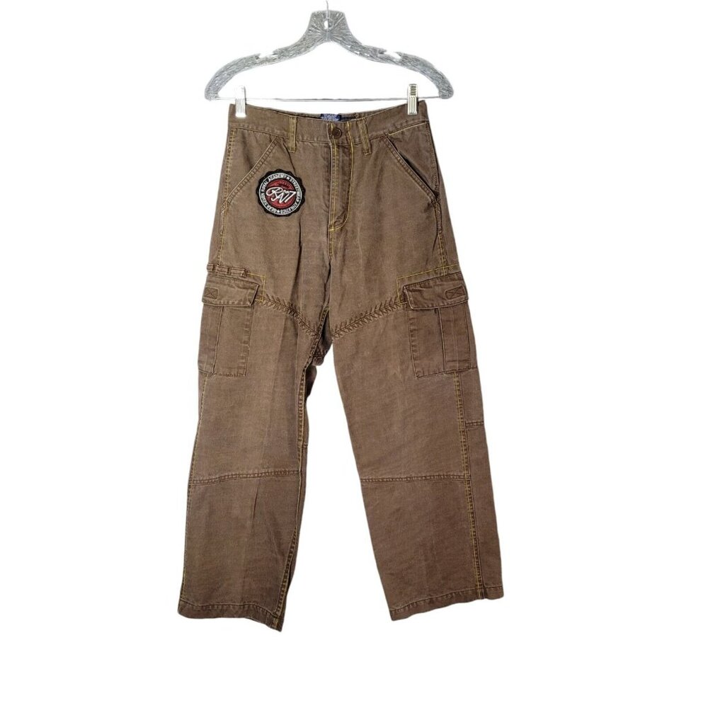 Vintage Gear Seven Cargo Canvas Skate Pants Youth Size 14 Faded Brown Wide Leg